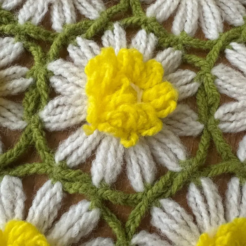 Vintage Daisy Chain Reversible Crochet Afghan Throw 48x70
